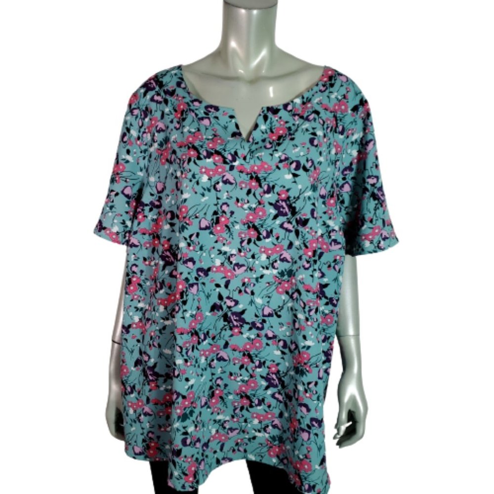 Lane Bryant Womens Top Plus Size 24‎ Lightweight Floral V-Neck Pullover Green